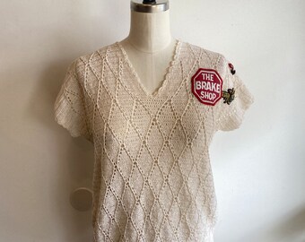 Vintage White Up-Cycled Patched Crotchet Short Sleeve Blouse Top