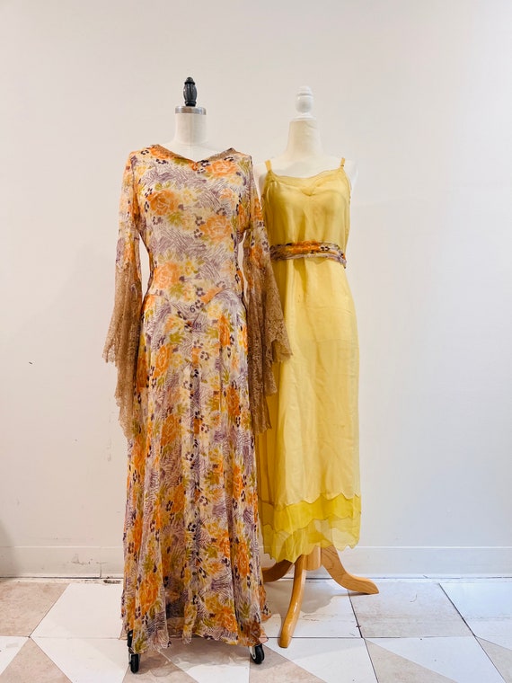 Vintage 1920 30s rare long dress collectible silk 