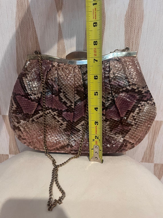 Vintage chain crossbody Snakeskin handbag purple … - image 6