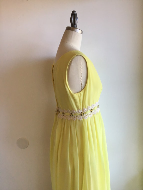 1960s yellow maxi dress bridesmaid  empire Bridge… - image 3