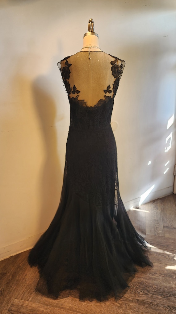 Vintage 30s - Long Black Lace Sleeveless Mermaid … - image 2