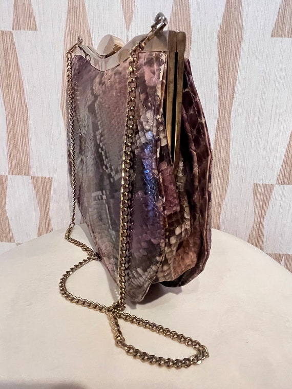 Vintage chain crossbody Snakeskin handbag purple … - image 3