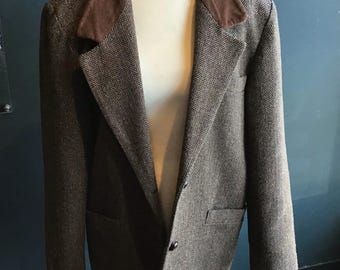 1980s Laura Jefferies Vintage Blazer houndstooth menswear suede brown love story oversized dark grandpacore