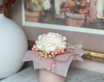 Handgemachte Mini-Sojakerze Pfingstrose: Elegante Blumen-Geschenkbox