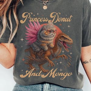 Princess Donut and Mongo Shirt, Dungeon Crawler Carl Gifts, New Achievement Shirt, Funny Cat Dinosaur Tee, Bookish Apparel For Book Lovers