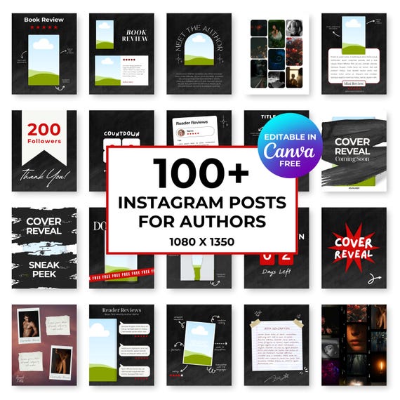 Author Instagram Post Templates: Bookstagram Social Media Kit (Canva Editable Digital Download)