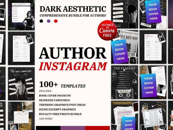 Author Instagram Post Templates: Author Bookstagram Social Media Kit (Canva Editable Digital Download)