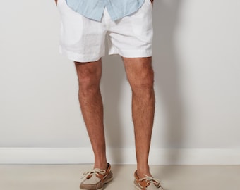 White Men's Linen Shorts