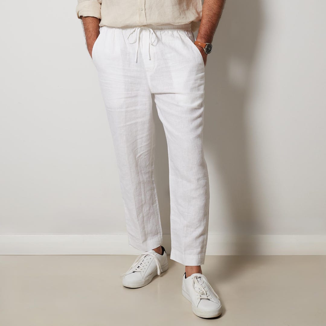 knee length dresses for ladies Men's Luxury Pure Linen Resort Trousers White