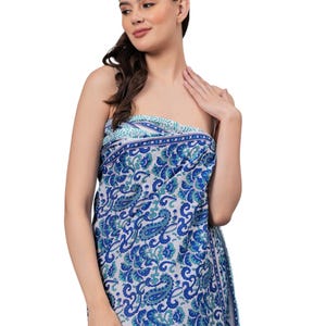 Blue Cotton Sarong: Hand Block Print Beach Wrap - Boho Style