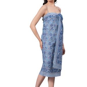 Cotton Block Print Sarong: Beach Wrap, Pareo, Swim Cover-Up