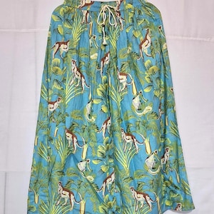 Hand Block Printed Cotton Maxi Skirt: Green Animal Print Boho Skirt