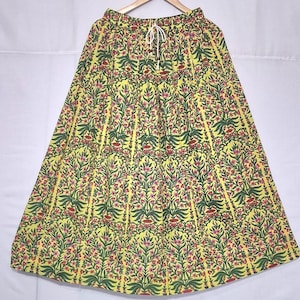 Indian Cotton Yellow Floral Hand Block Print Woman&#39;n Maxi Skirt Clothing Partywear Skirt