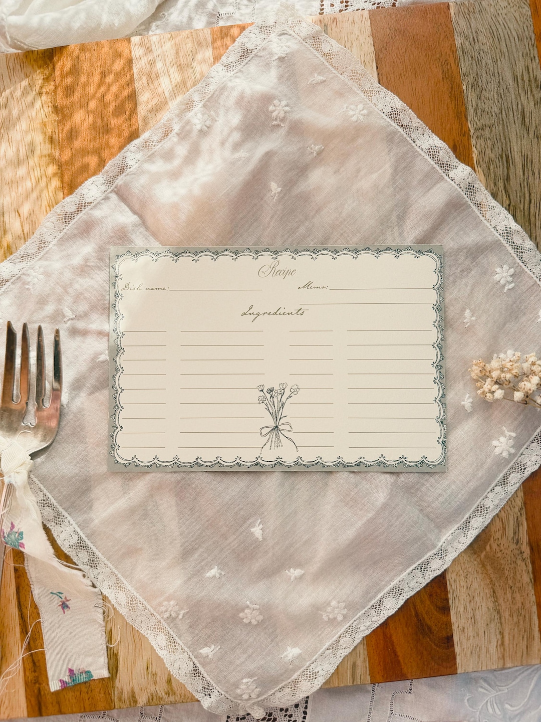 Spring Recipe Cards | Floral Kitchen Stationery gift , 3x5 or 4x6 - 15 Cards, 3x5