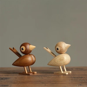 Wooden Love Birds | Nordic Mini Figurines | Handmade Animal Sculptures for Shelf, Nursery or Thoughtful Gift