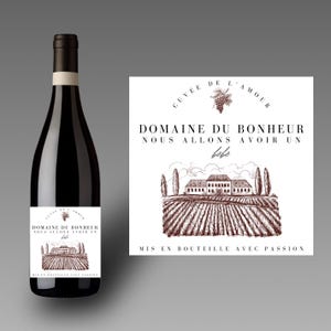 Étiquette annonce de grossesse, pour bouteille de vin et champagne. (Nous allons avoir un bébé).