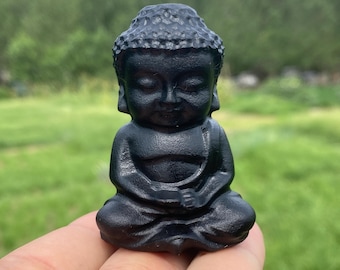 Carved Obsidian Crystal Buddha: Natural Quartz Home Decor (2-inch, 50g+)