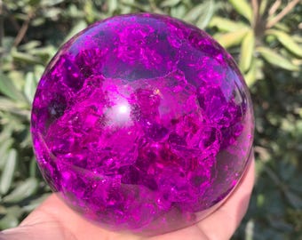 Purple Aura Quartz Crystal Sphere: Crackle Glass Ball, Home Decor (95mm+)