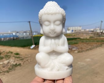 4.62LB 天然手彫り白翡翠仏像、水晶仏頭、仏頭置物、水晶装飾品、水晶