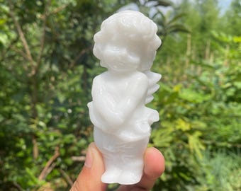 White Jade Crystal Angel: Natural Quartz Carving, Home Decor (99x38mm)