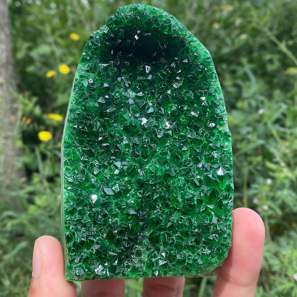 Green Quartz Crystal Geode Cluster, Home Decoration