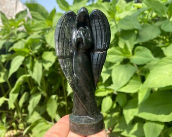 Hand Carved Green Jade Crystal Angel: Home Decor (4.5")