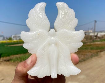 White Jade Crystal Angel Specimen: Home Decor (4.4")