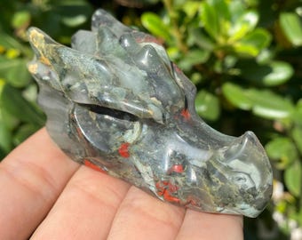 2.9" Blood stone Crystal dragon skull: Natural Quartz Carving, Home Decor