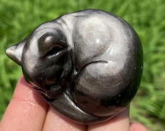 2&quot; Natural silver obsidian crystal,quartz Crystal,Crystal cat,silver obsidian cat specimen,Home Decoration 1pc