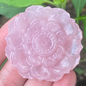 Carved Rose Quartz Crystal Flower Specimen: Home Decor (2.2"/57mm