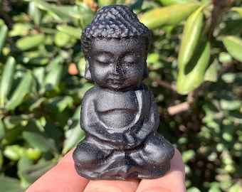 Obsidian Crystal Buddha: Natural Carved Quartz Home Decor