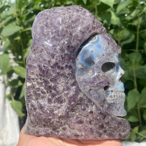 Cristallo di agata e ametista naturale da 5,5&quot;, cristallo di quarzo, teschio di cristallo, esemplare di teschio di ametista, decorazione per la casa, 1 pezzo