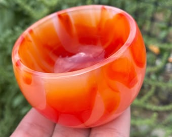 Carnelian Crystal Bowl: Hand Carved Quartz Specimen, 2.7"