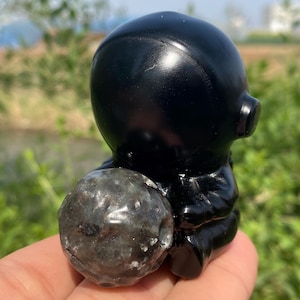 2.5" Natural Obsidian and yooperlite crystal,quartz Crystal,Crystal Astronaut,Obsidian Crystal Astronaut specimen,Home Decoration 1pc