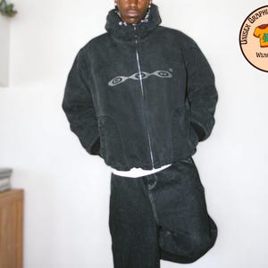 Chaqueta con cremallera lavada retro / Sudadera con capucha de moda urbana / Sudadera informal de gran tamaño / Top estilo hip hop / Jersey con letras bordadas