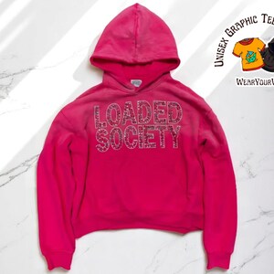 Sudadera con capucha y letras de diamantes de imitación de colores / Sudadera con gráfico de estilo urbano / Jersey informal de moda / Chaqueta cálida y elegante para mujer