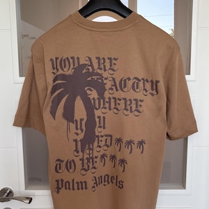 Palm Angels Palm and Letters Print Beige T-shirt Size L