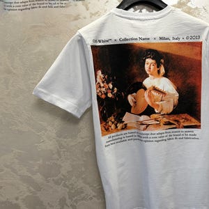Off-White White T-shirt with Art Pieces Prints on Heart&Back Size XL