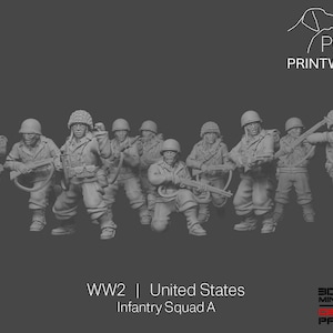 WW2 United States - Infantry Squad A - 28mm - 1/56 scale - Bolt Action - Chain of Command - Wargaming Miniatures - Resin Print - Unpainted