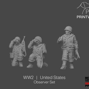 Estados Unidos de la Segunda Guerra Mundial - Set de Observador - 28 mm - Escala 1/56 - Acción de Cerrojo - Cadena de Mando - Wargaming Miniatures - Impresión de Resina - Sin Pintar