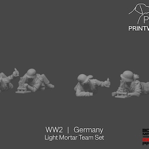 WW2 ドイツ - 軽迫撃砲チームセット - 28 mm - 1/56 スケール - ボルトアクション - 指揮系統 - ウォーゲーミングミニチュア - レジンプリント - 未塗装