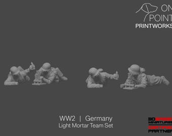 Alemania de la Segunda Guerra Mundial - Equipo de mortero ligero - 28 mm - Escala 1/56 - Acción de cerrojo - Cadena de mando - Wargaming Miniatures - Impresión de resina - Sin pintar