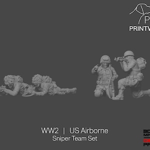 WW2 US Airborne - Sniper Team Set - 28mm - 1/56 scale - Bolt Action - Chain of Command - Wargaming Miniatures - Resin Print - Unpainted