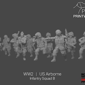 WW2 US Airborne - Infantry Squad B - 28mm - 1/56 scale - Bolt Action - Chain of Command - Wargaming Miniatures - Resin Print - Unpainted