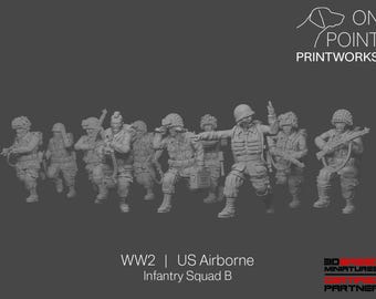 WW2 US Airborne - Infantry Squad B - 28mm - 1/56 scale - Bolt Action - Chain of Command - Wargaming Miniatures - Resin Print - Unpainted