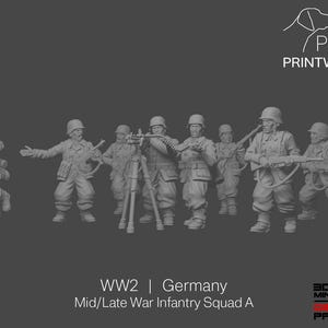 WW2 Germany - Mid/Late War Infantry Squad A - 28mm - 1/56 scale - Bolt Action - Chain of Command - Wargaming - Resin Print - Unpainted