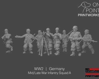 WW2 Germany - Mid/Late War Infantry Squad A - 28mm - 1/56 scale - Bolt Action - Chain of Command - Wargaming - Resin Print - Unpainted