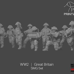 Gran Bretaña 2.ª Guerra Mundial - Set de subfusil - 28 mm - Escala 1/56 - Acción de cerrojo - Cadena de mando - Wargaming Miniatures - Impresión de resina - Sin pintar