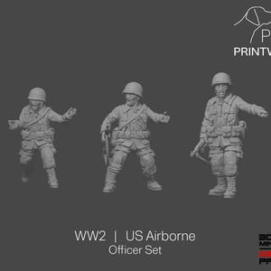 US Airborne - Set de Oficiales - 28 mm - Escala 1/56 - Acción de Cerrojo - Cadena de Mando - Wargaming Miniatures - Impresión de Resina - Sin Pintar