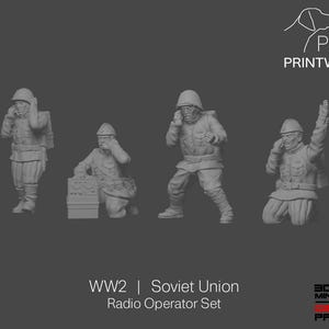 Unión Soviética - Conjunto de operador de radio - 28 mm - Escala 1/56 - Acción de cerrojo - Cadena de mando - Wargaming Miniatures - Impresión de resina - Sin pintar